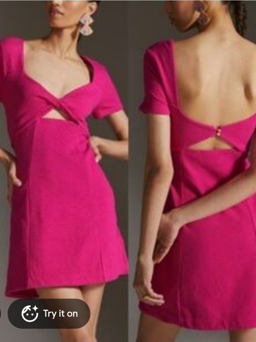 Anthropologie Fuchsia Twist-Front Mini Dress